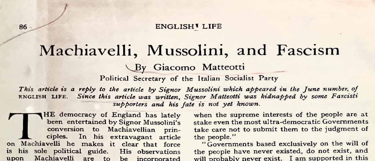 Machiavelli, Mussolini e il fascismo