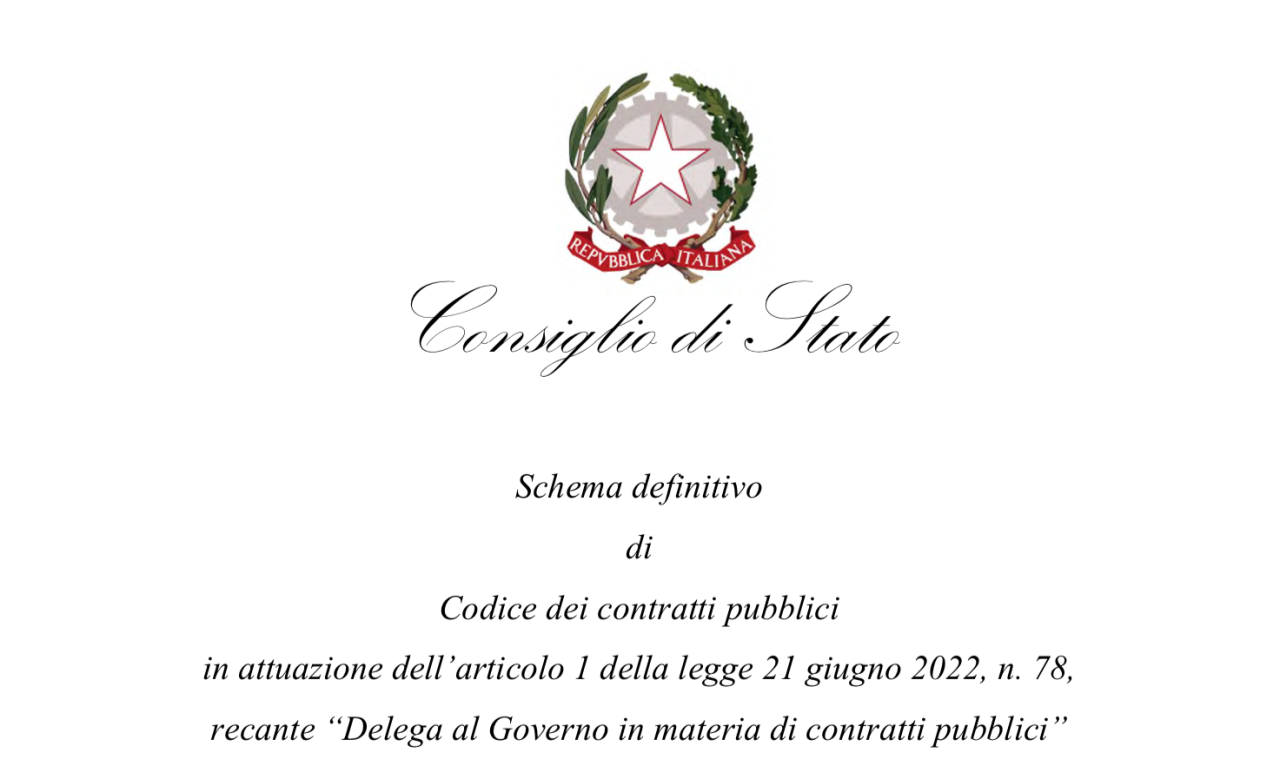 Schema definitivo del nuovo Codice dei contratti pubblici