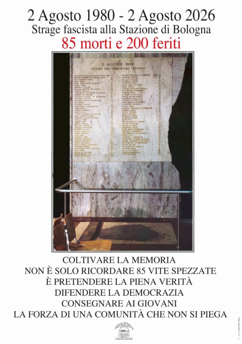 Il manifesto per il 2026 dell'Associazione tra i familiari delle vittime della strage alla stazione di Bologna del 2 agosto 1980
