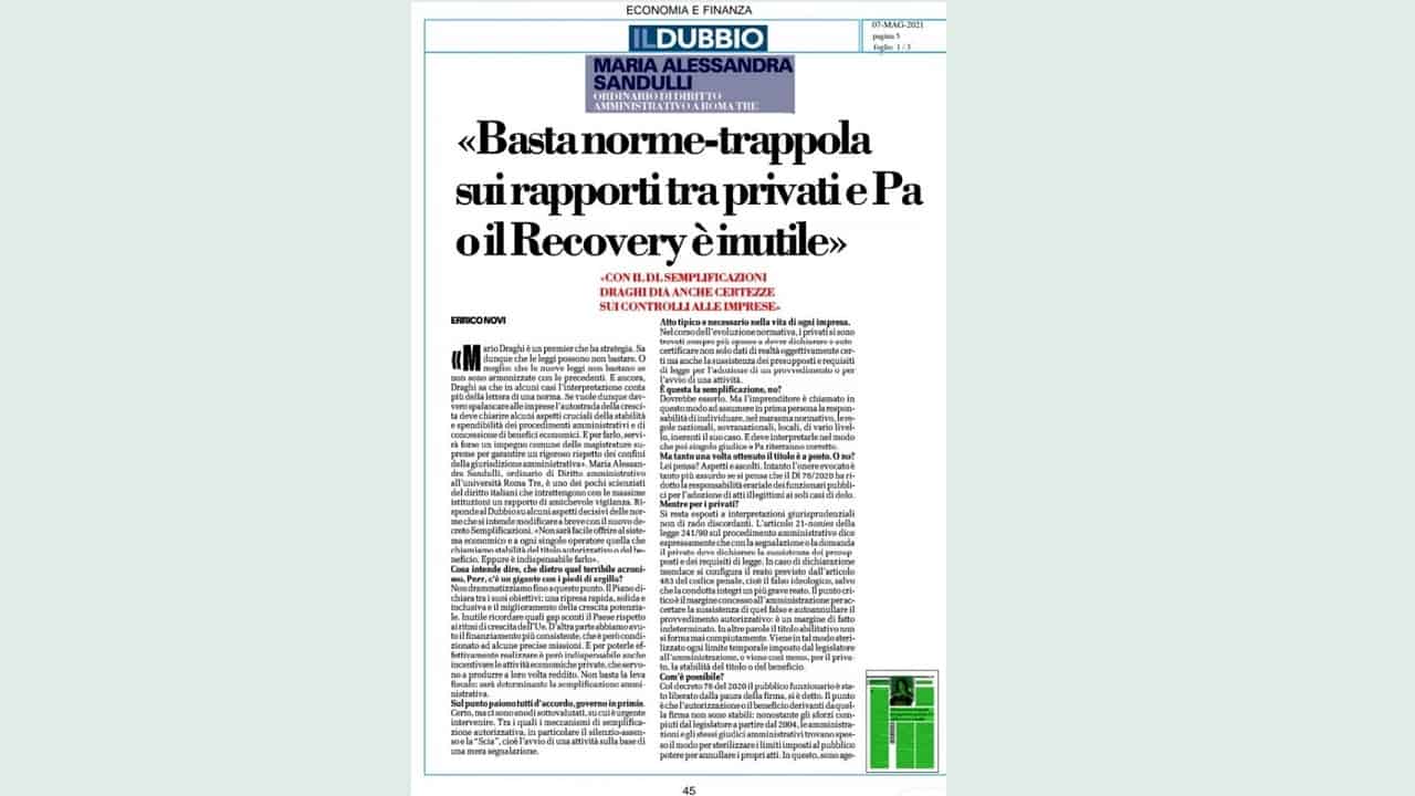 Basta norme - trappola sui rapporti tra privati e PA o il Recovery è inutile.